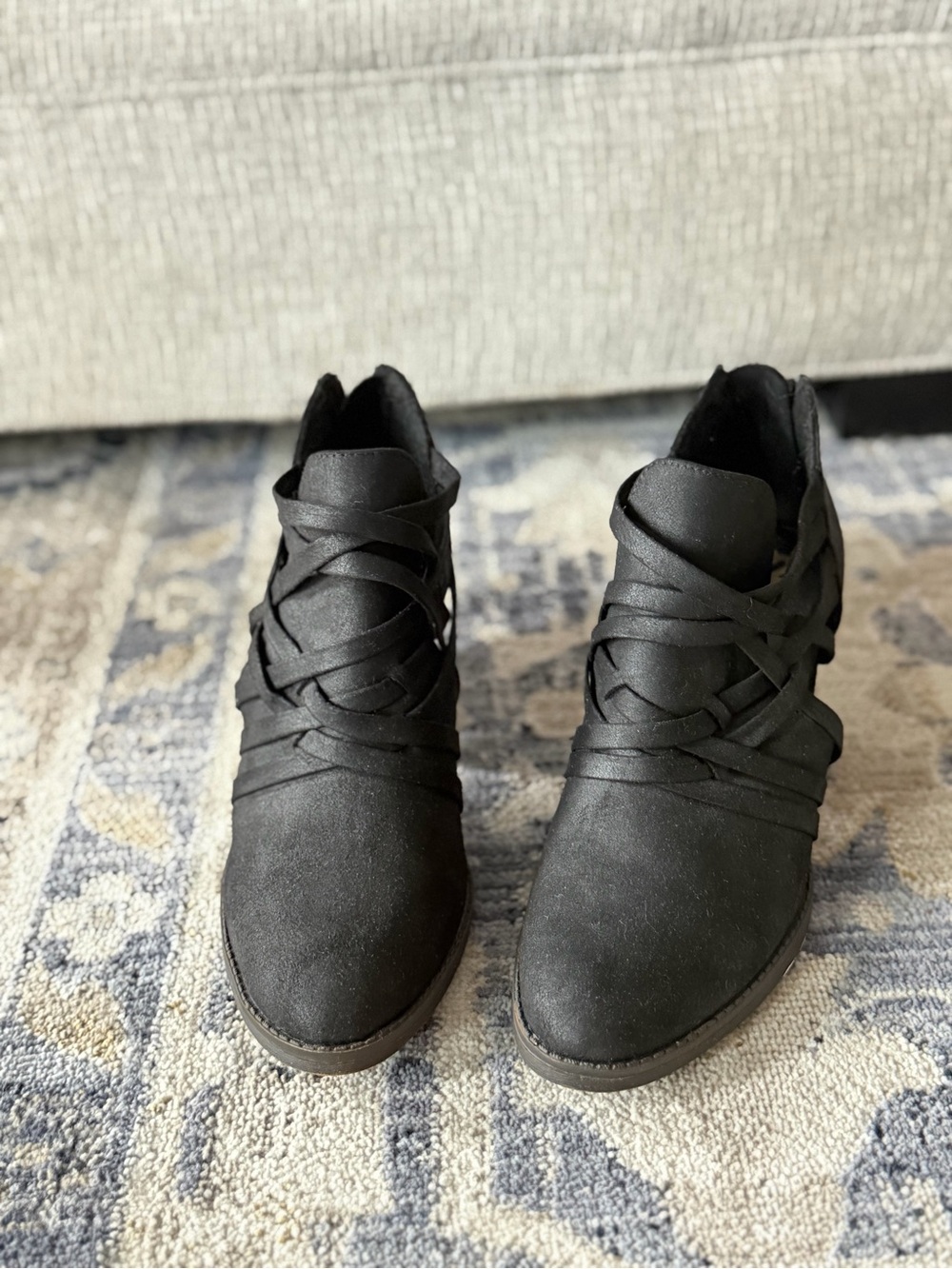 Women's Black Wrap-Detail Ankle Boots